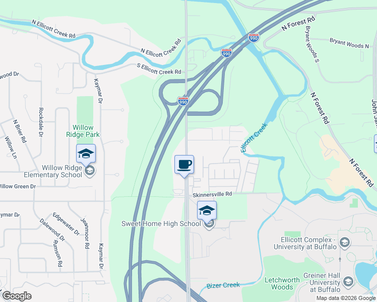 map of restaurants, bars, coffee shops, grocery stores, and more near 2041 Sweet Home Road in Buffalo