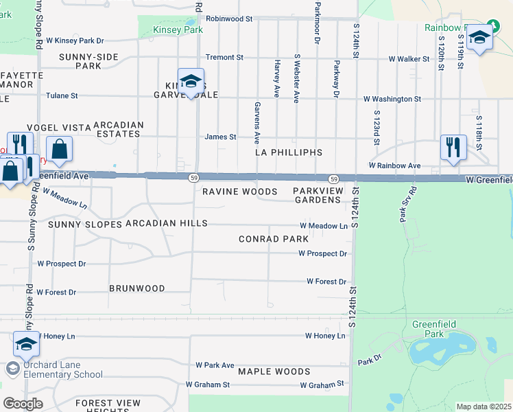map of restaurants, bars, coffee shops, grocery stores, and more near 12915 West Needham Drive in New Berlin