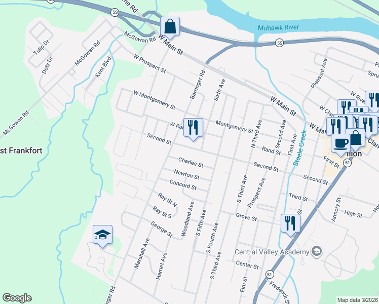 map of restaurants, bars, coffee shops, grocery stores, and more near 265 2nd Street in Ilion