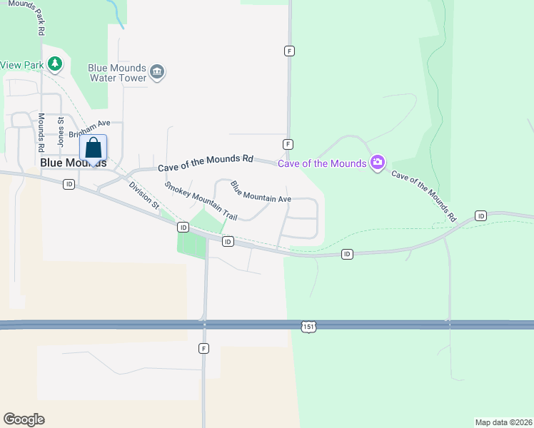 map of restaurants, bars, coffee shops, grocery stores, and more near 10831 Blue Mountain Avenue in Blue Mounds
