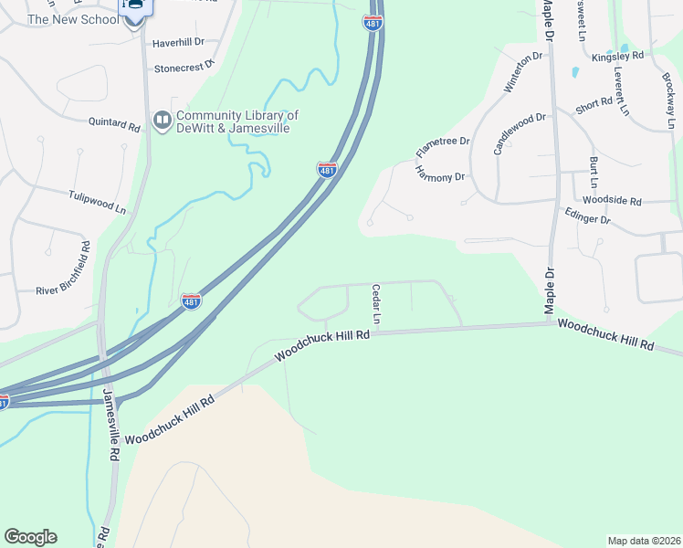 map of restaurants, bars, coffee shops, grocery stores, and more near 134 Cedar Heights Drive in Jamesville
