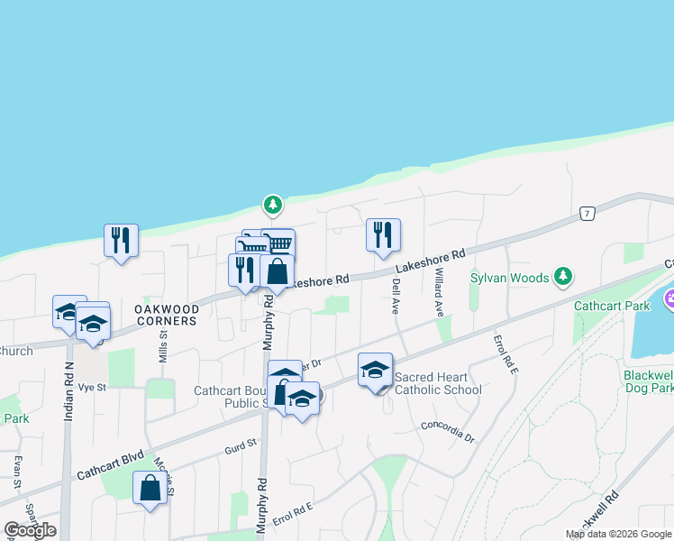 map of restaurants, bars, coffee shops, grocery stores, and more near 1254 Lakeshore Road in Sarnia