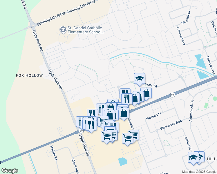 map of restaurants, bars, coffee shops, grocery stores, and more near 2910 Tokala Trail in London