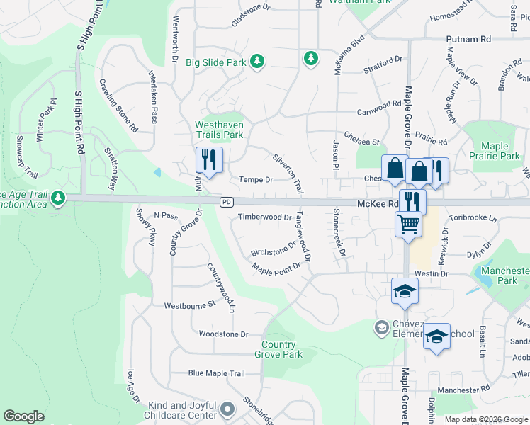 map of restaurants, bars, coffee shops, grocery stores, and more near 7130 Timberwood Drive in Madison