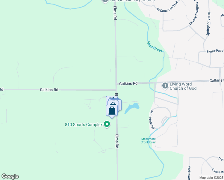 map of restaurants, bars, coffee shops, grocery stores, and more near 7018 Calkins Road in Flint