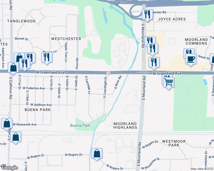 map of restaurants, bars, coffee shops, grocery stores, and more near 1480 South Coachlight Drive in New Berlin