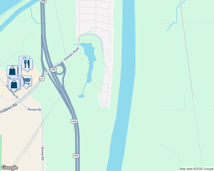 map of restaurants, bars, coffee shops, grocery stores, and more near 106 Shoreview Drive in Welland