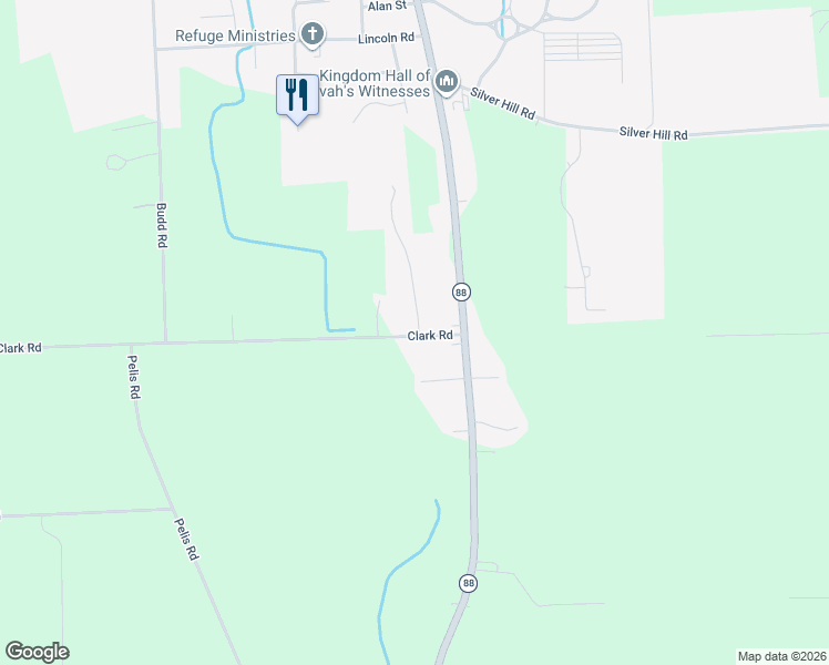 map of restaurants, bars, coffee shops, grocery stores, and more near 6001 Clark Road in Newark