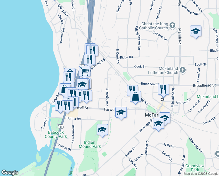 map of restaurants, bars, coffee shops, grocery stores, and more near 5785 Lexington Street in McFarland