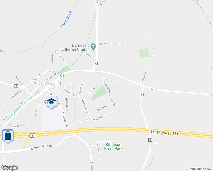 map of restaurants, bars, coffee shops, grocery stores, and more near 107 Quail Ridge Drive in Barneveld