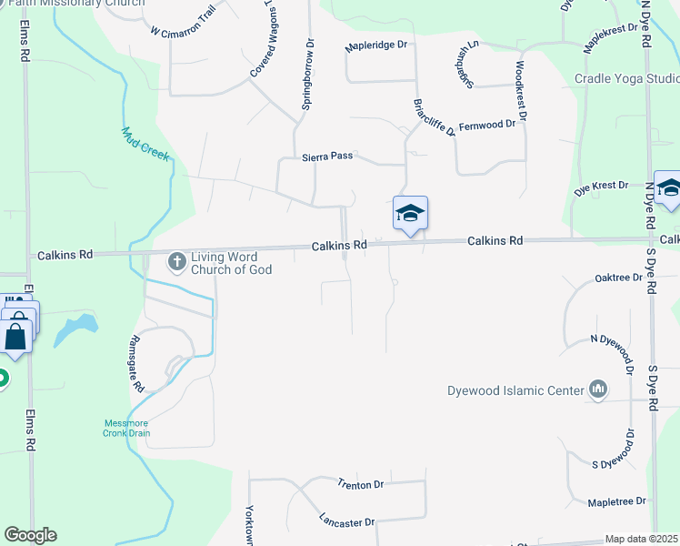 map of restaurants, bars, coffee shops, grocery stores, and more near 6134 Noel Drive in Flint
