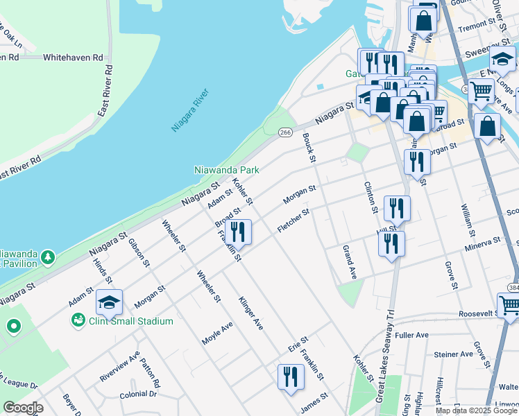 map of restaurants, bars, coffee shops, grocery stores, and more near 59 Kohler Street in Tonawanda