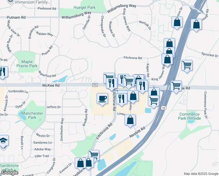 map of restaurants, bars, coffee shops, grocery stores, and more near 6313 McKee Road in Fitchburg