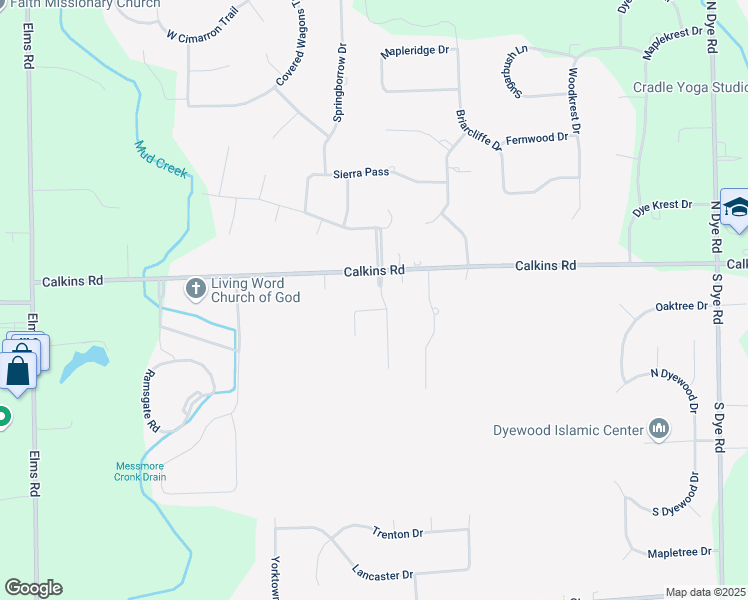 map of restaurants, bars, coffee shops, grocery stores, and more near 6134 Noel Drive in Flint