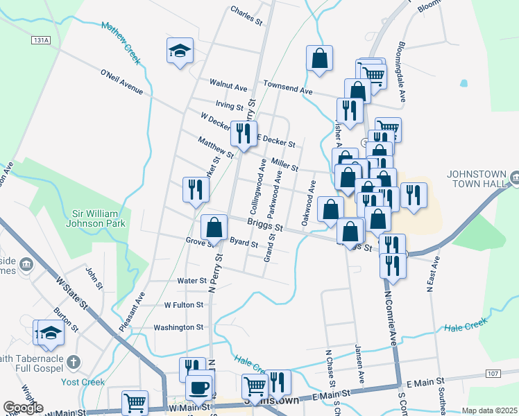 map of restaurants, bars, coffee shops, grocery stores, and more near 8 Collingwood Ave in Johnstown