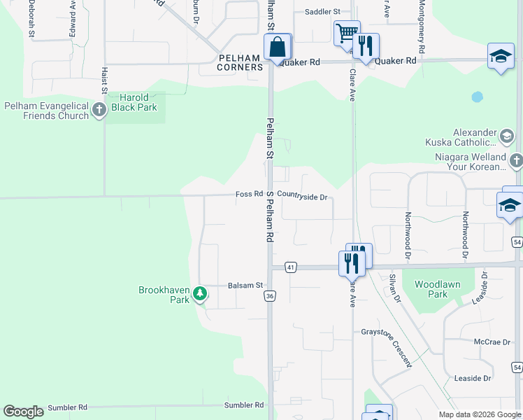 map of restaurants, bars, coffee shops, grocery stores, and more near 859 South Pelham Road in Welland