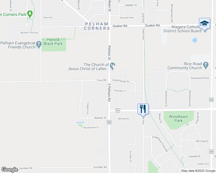 map of restaurants, bars, coffee shops, grocery stores, and more near 859 South Pelham Road in Welland