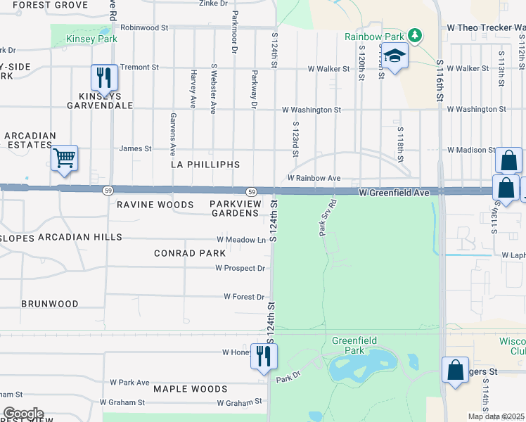 map of restaurants, bars, coffee shops, grocery stores, and more near 12410 West Needham Drive in New Berlin