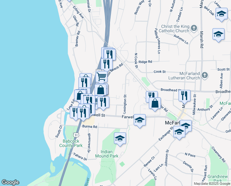 map of restaurants, bars, coffee shops, grocery stores, and more near 4800 Dale Curtin Drive in McFarland