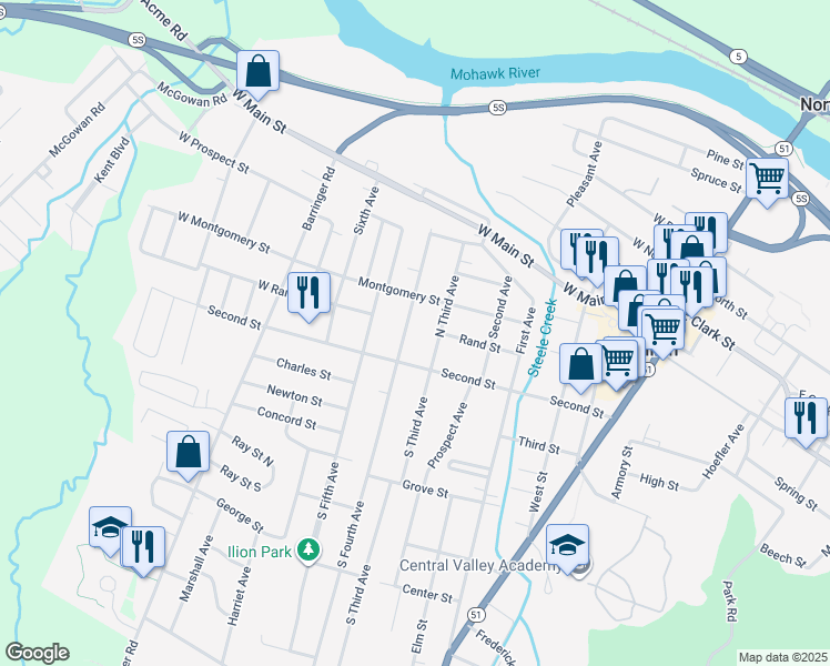 map of restaurants, bars, coffee shops, grocery stores, and more near 24 N 4th Ave in Ilion