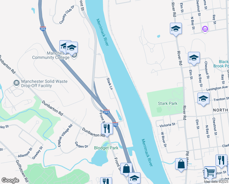 map of restaurants, bars, coffee shops, grocery stores, and more near 359 Stark Lane in Manchester