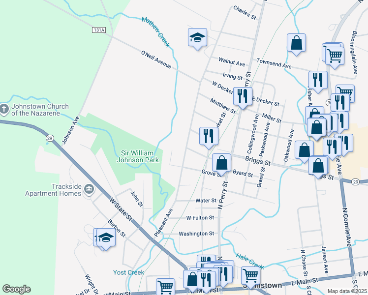 map of restaurants, bars, coffee shops, grocery stores, and more near 113 Pleasant Avenue in Johnstown