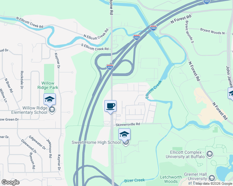 map of restaurants, bars, coffee shops, grocery stores, and more near 1 Durham Drive in Buffalo