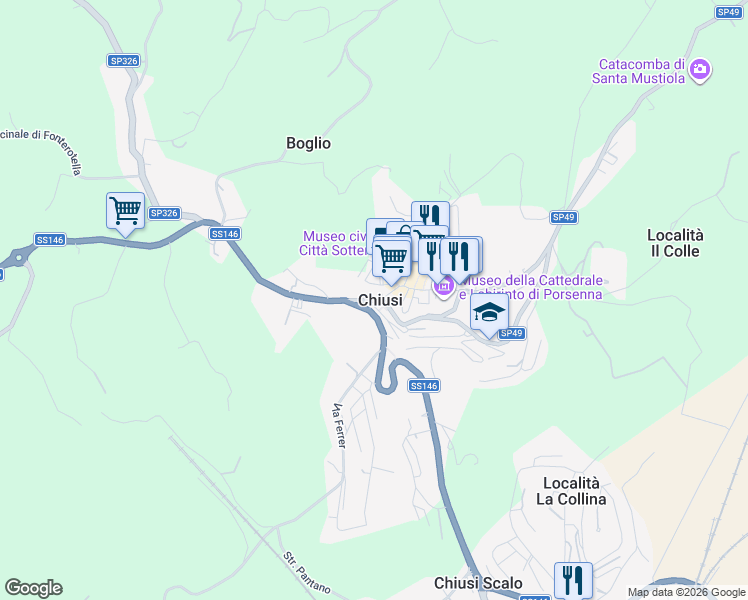 map of restaurants, bars, coffee shops, grocery stores, and more near 20 Via Guglielmo Marconi in Chiusi