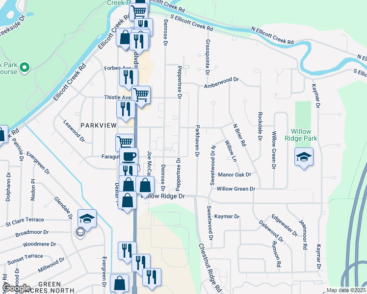 map of restaurants, bars, coffee shops, grocery stores, and more near 93-149 Peppertree Drive in Buffalo