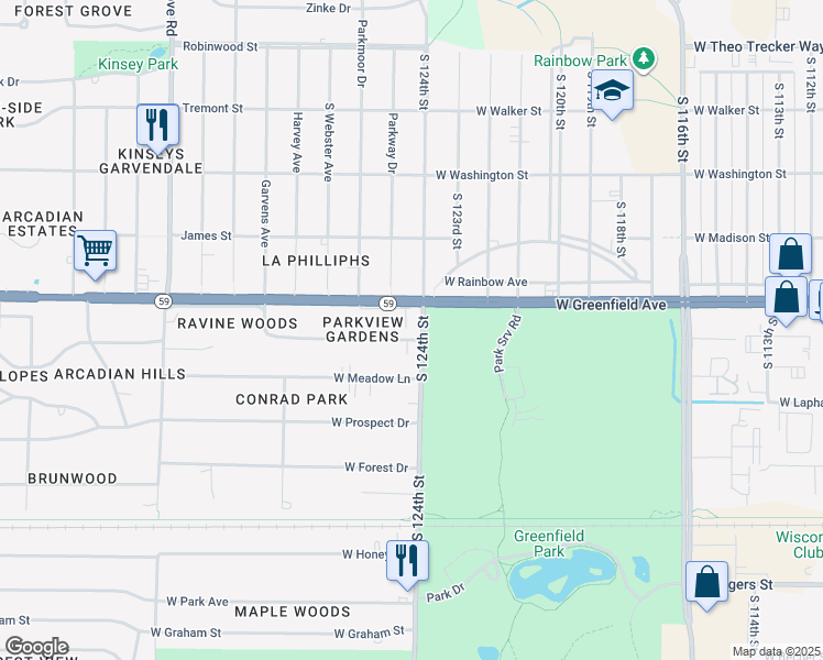 map of restaurants, bars, coffee shops, grocery stores, and more near 12410 West Needham Drive in New Berlin