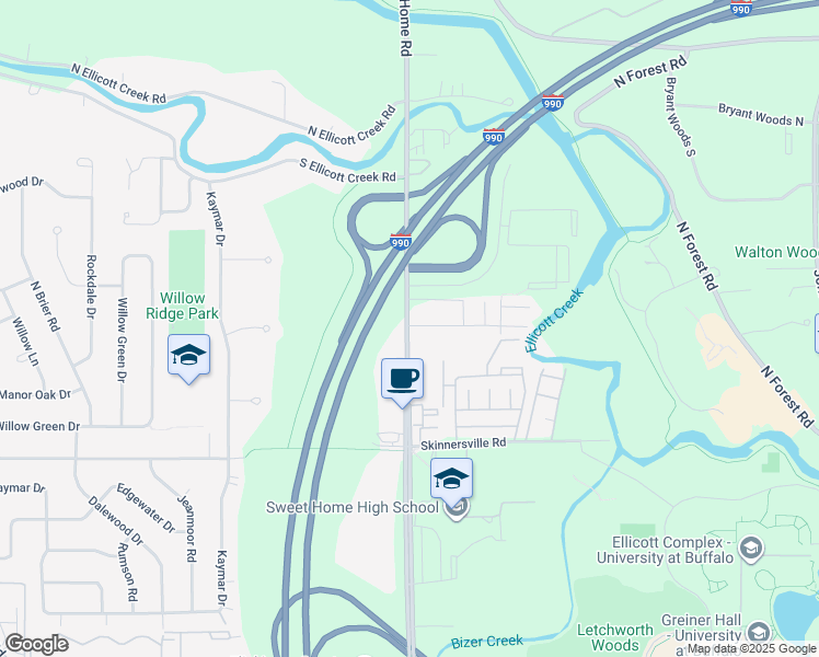 map of restaurants, bars, coffee shops, grocery stores, and more near 2038 Sweet Home Road in Buffalo