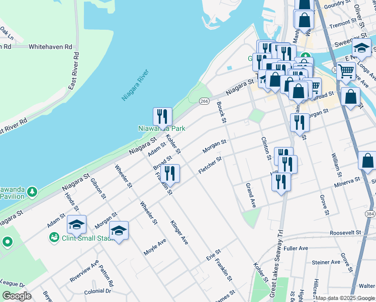 map of restaurants, bars, coffee shops, grocery stores, and more near 59 Kohler Street in Tonawanda