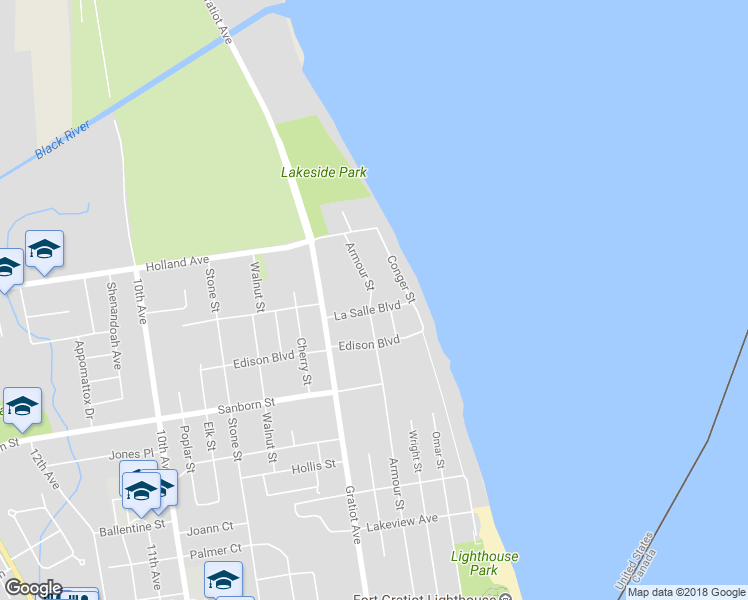map of restaurants, bars, coffee shops, grocery stores, and more near 3472 Armour Street in Port Huron