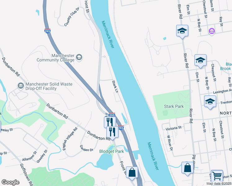 map of restaurants, bars, coffee shops, grocery stores, and more near 359 Stark Lane in Manchester