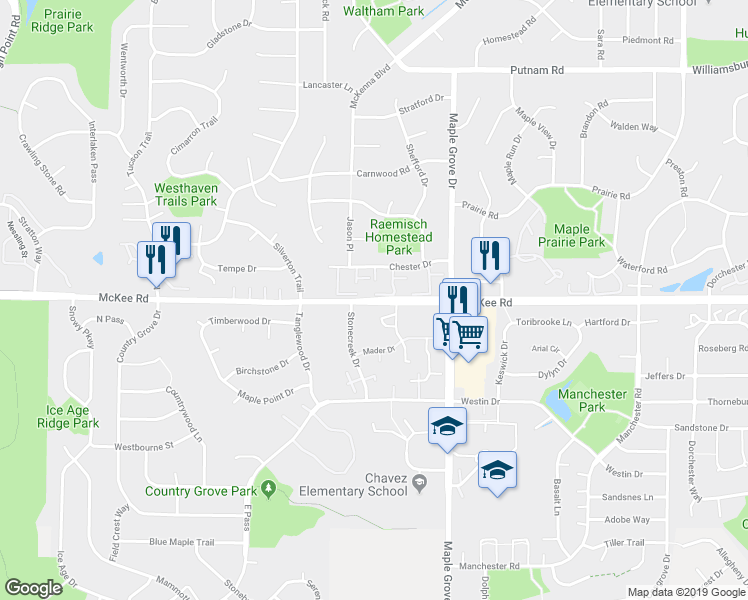 map of restaurants, bars, coffee shops, grocery stores, and more near 6958 McKee Road in Madison