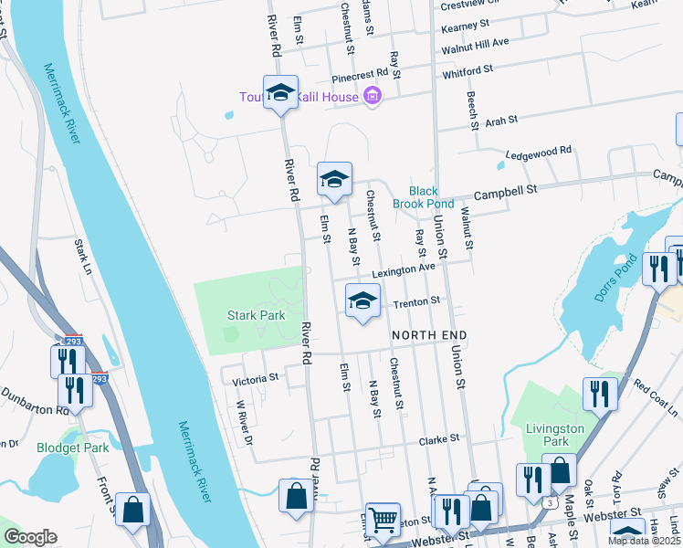 map of restaurants, bars, coffee shops, grocery stores, and more near 27 Lexington Avenue in Manchester