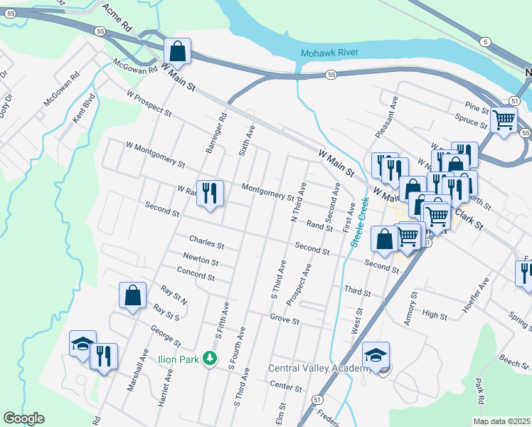 map of restaurants, bars, coffee shops, grocery stores, and more near 24 North 4th Avenue in Ilion