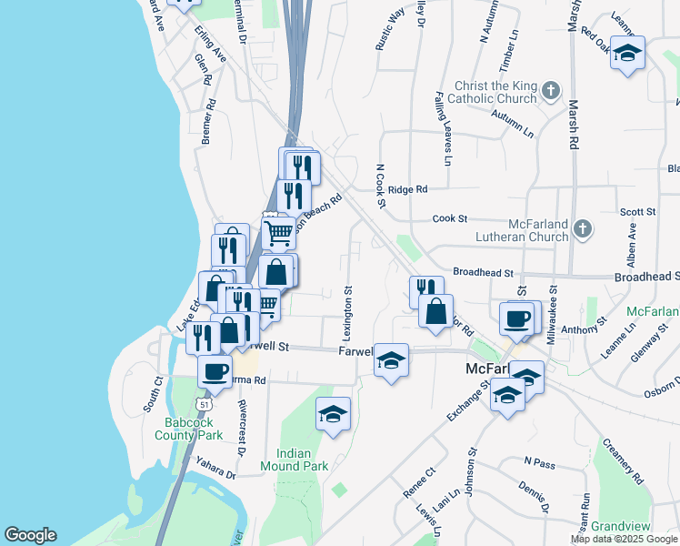 map of restaurants, bars, coffee shops, grocery stores, and more near 4800 Dale Curtin Drive in McFarland