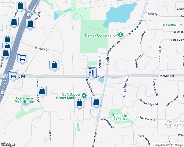 map of restaurants, bars, coffee shops, grocery stores, and more near 2977 Pineway Trail in Fitchburg