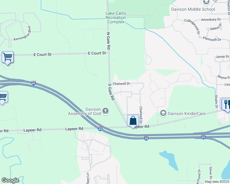map of restaurants, bars, coffee shops, grocery stores, and more near 9120 Chatwell Club Lane in Davison