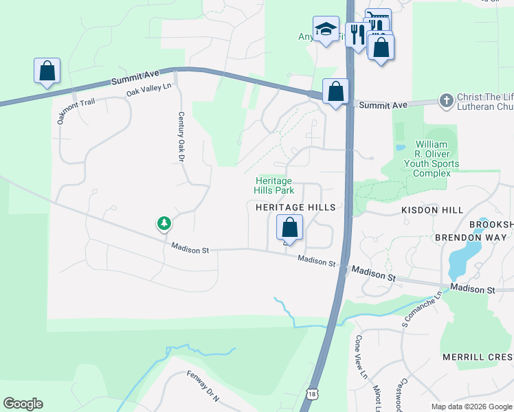 map of restaurants, bars, coffee shops, grocery stores, and more near 3510 Fiddlers Creek Drive in Waukesha
