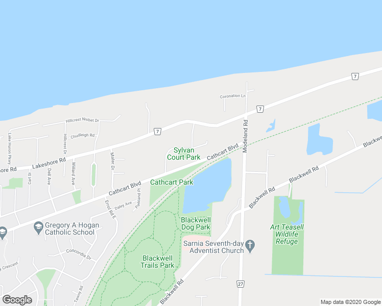 map of restaurants, bars, coffee shops, grocery stores, and more near 1430 Cathcart Boulevard in Sarnia