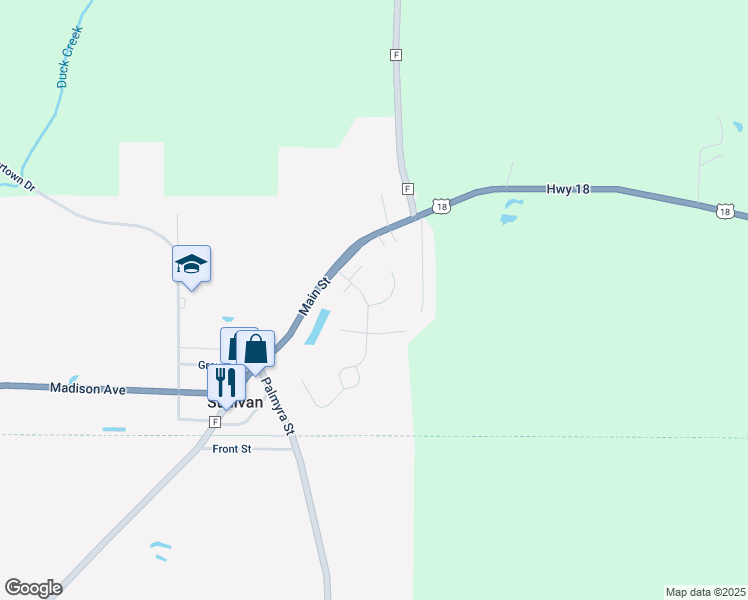 map of restaurants, bars, coffee shops, grocery stores, and more near 243 Cardinal Drive in Sullivan