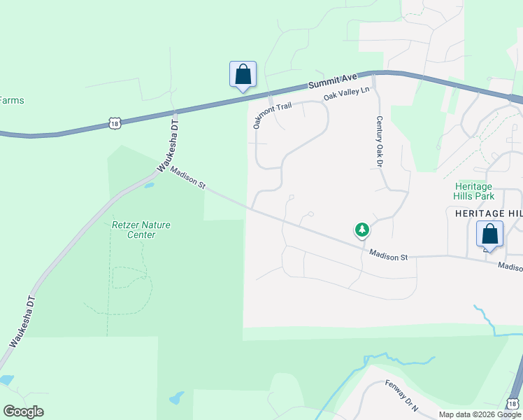 map of restaurants, bars, coffee shops, grocery stores, and more near Madison Street in Waukesha