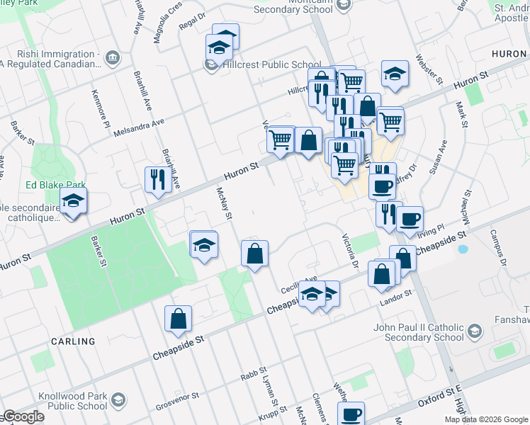 map of restaurants, bars, coffee shops, grocery stores, and more near in London