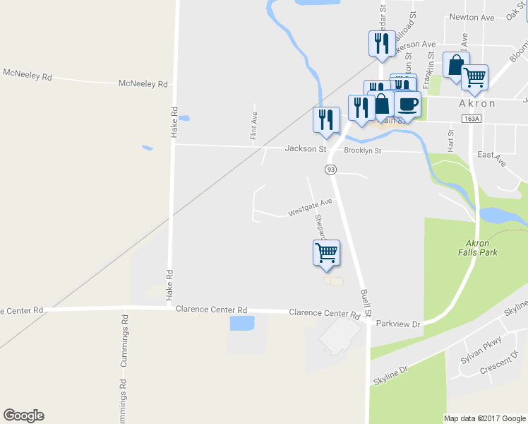 map of restaurants, bars, coffee shops, grocery stores, and more near 96 Westgate Avenue in Akron