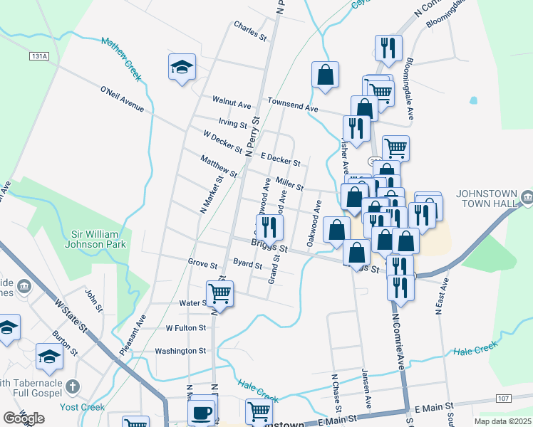 map of restaurants, bars, coffee shops, grocery stores, and more near 8 Collingwood Avenue in Johnstown