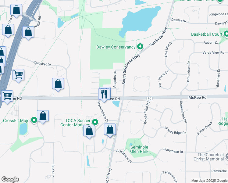 map of restaurants, bars, coffee shops, grocery stores, and more near 6085 Viroqua Drive in Fitchburg