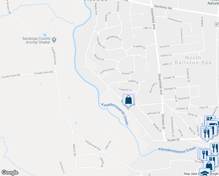 map of restaurants, bars, coffee shops, grocery stores, and more near 207 Maple Avenue in Ballston Spa