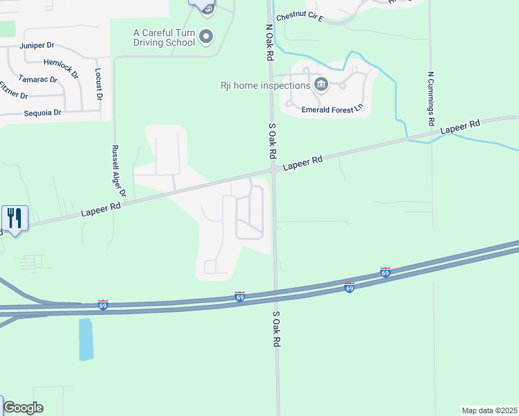 map of restaurants, bars, coffee shops, grocery stores, and more near 38 Peach Tree Drive in Davison